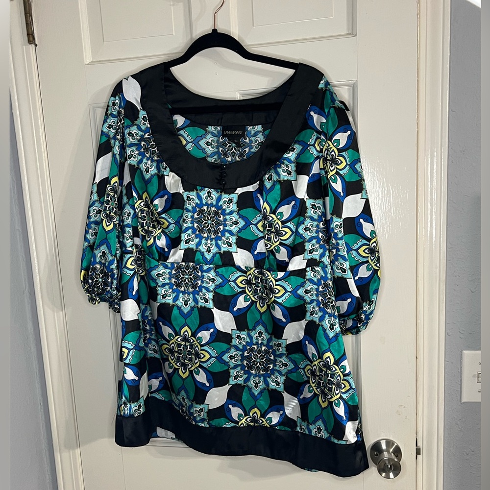 Lane Bryant Floral Blue and Black Top
